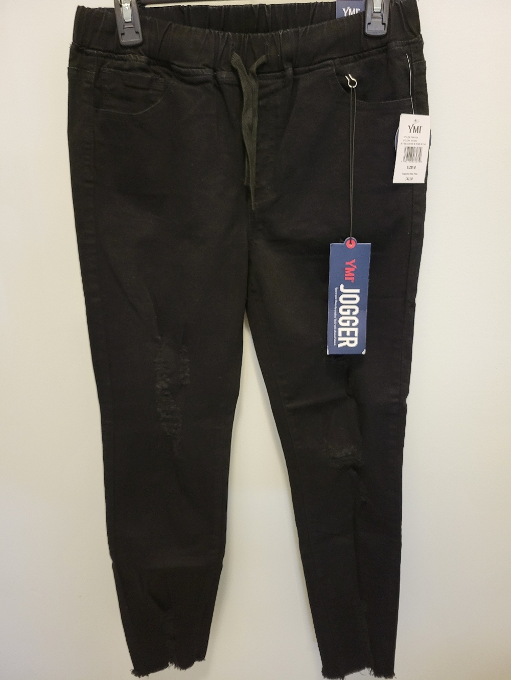 YMI Black Distressed Drawstring Jogger Jeans